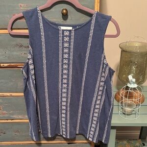 J. Jill Indigo Tank Top with Ivory Stripes. Sz Med